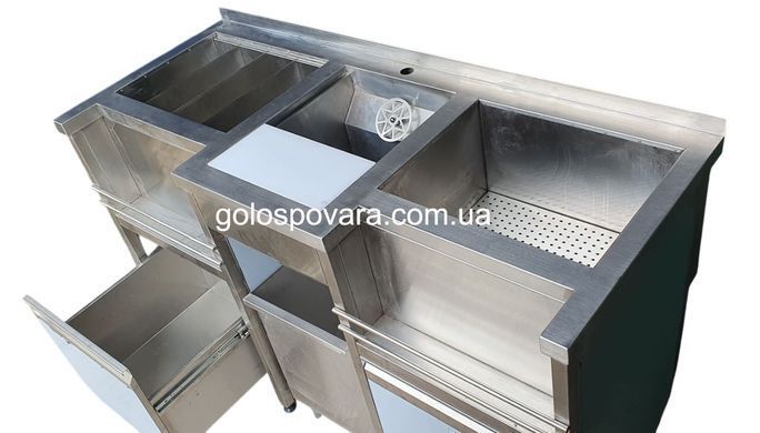 Барная станция 1500х600х900 с мойкой посередине и ящиками