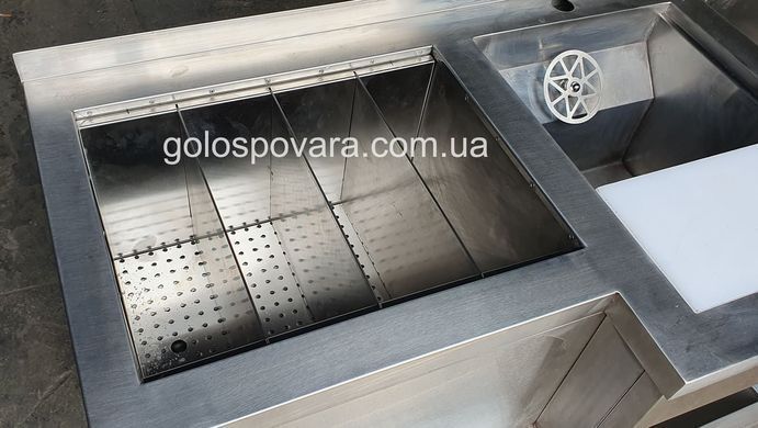 Барная станция 1500х600х900 с мойкой посередине и ящиками