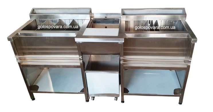 Барная станция 1800х600х850 с мойкой посередине и надстройками