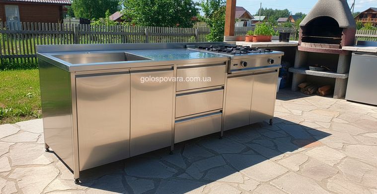 Тумба с мойкой и ящиками 2400х700 из нержавейки