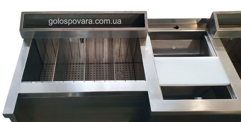 Барная станция 1800х600х850 с мойкой посередине и надстройками