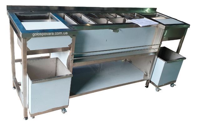Барная станция 2000х600х850 с 2 мойками и полкой