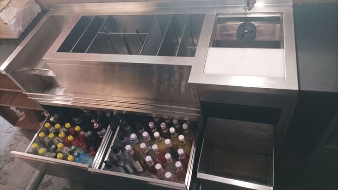 Барная станция 1600х600 с мойкой, ринзером, ящиками