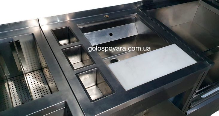 Мийка барна 700x700x850 з ємностями, ринзером та дошкою